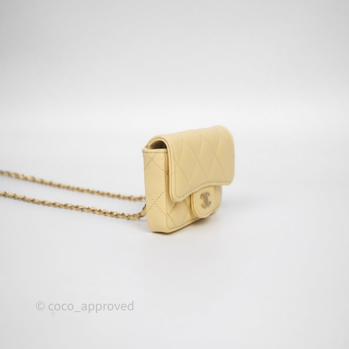 Chanel Mini Card Holder Chain Belt Bag Yellow Lambskin Gold Hardware