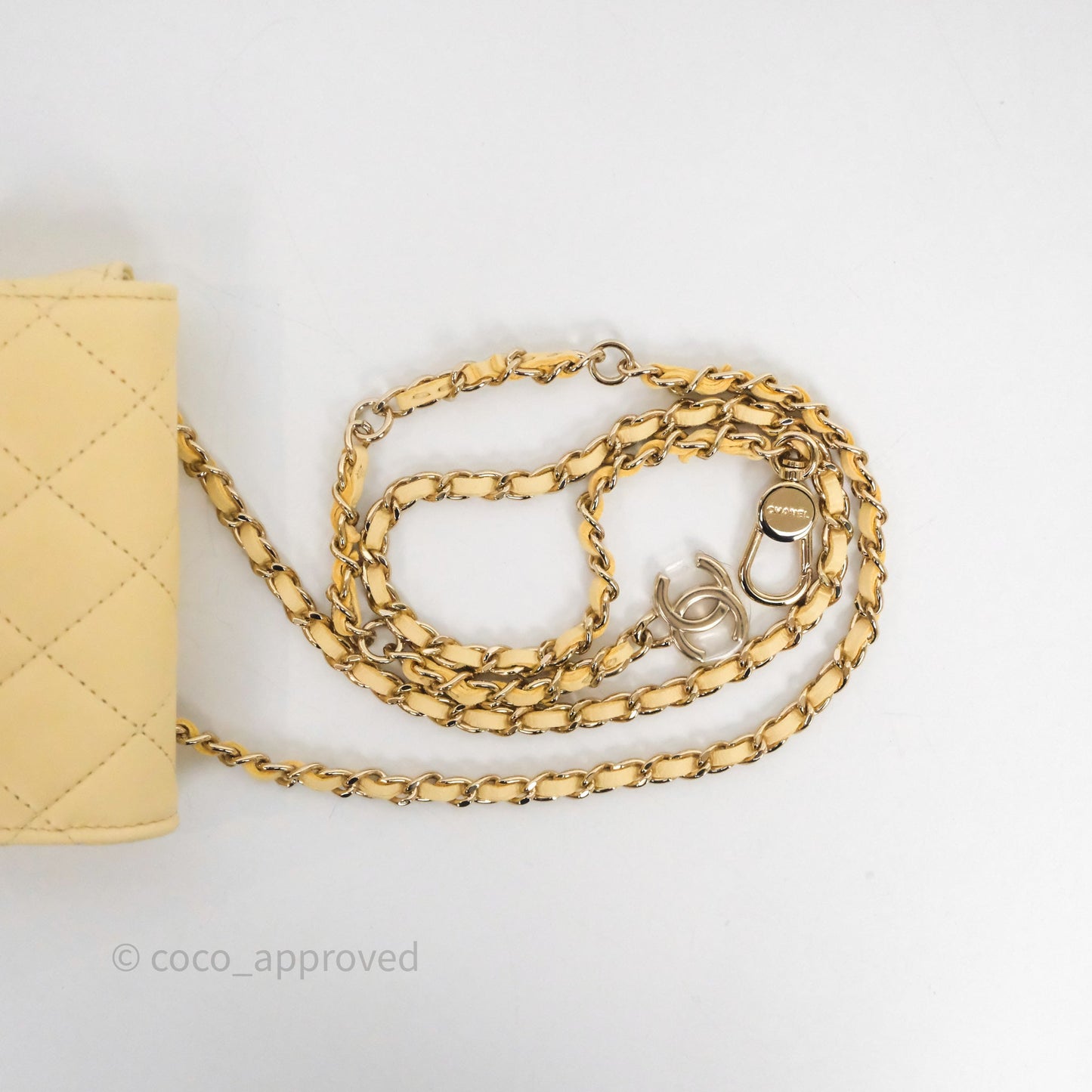 Chanel Mini Card Holder Chain Belt Bag Yellow Lambskin Gold Hardware