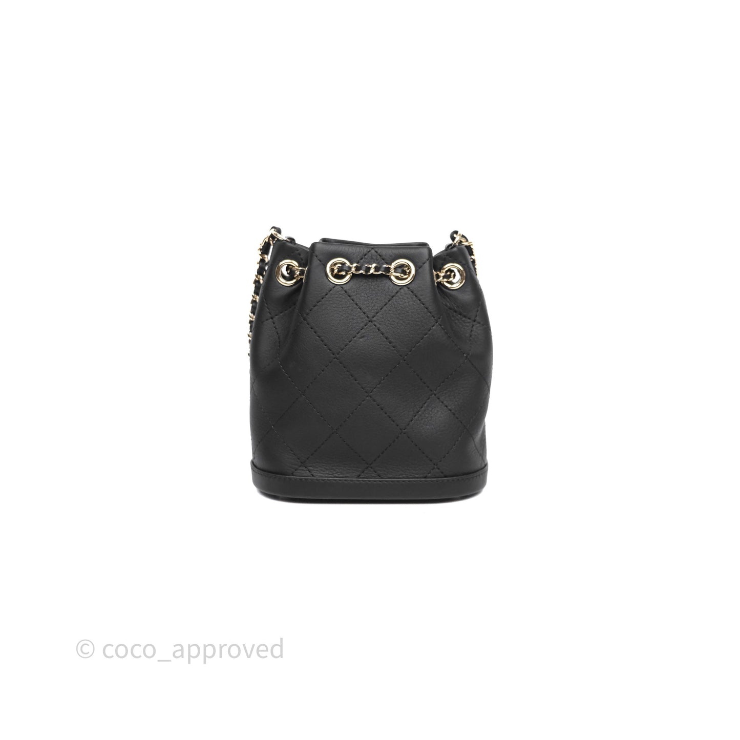 Chanel Quilted Drawstring Bucket Bag Black Calfskin Gold Hardware