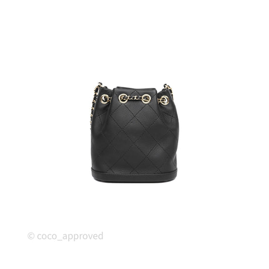Chanel Quilted Drawstring Bucket Bag Black Calfskin Gold Hardware