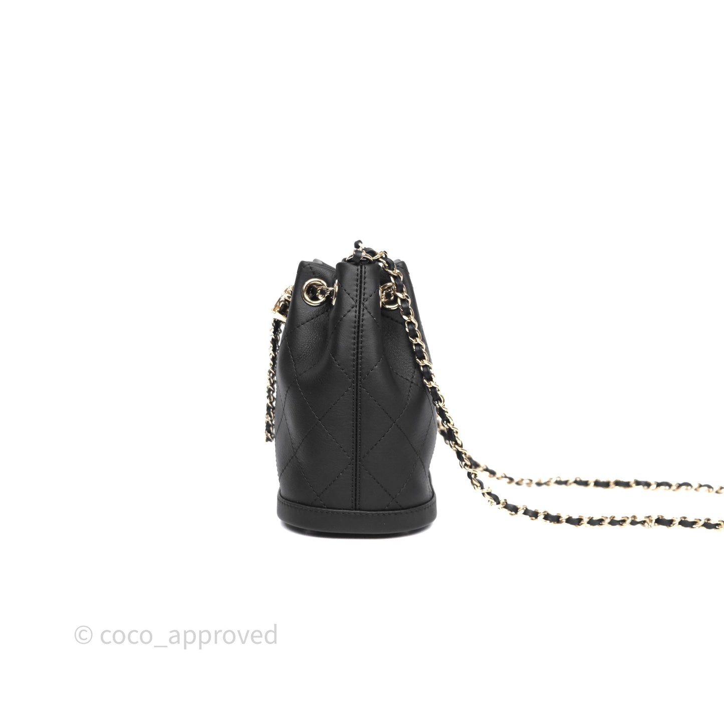 Chanel Quilted Drawstring Bucket Bag Black Calfskin Gold Hardware