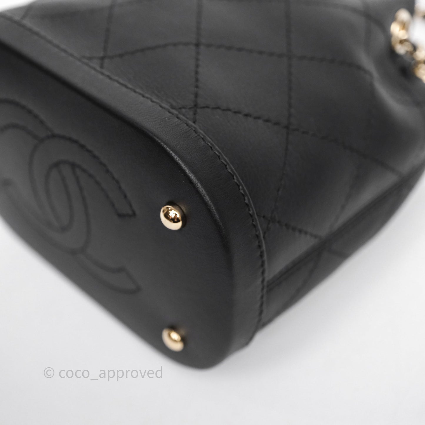 Chanel Quilted Drawstring Bucket Bag Black Calfskin Gold Hardware