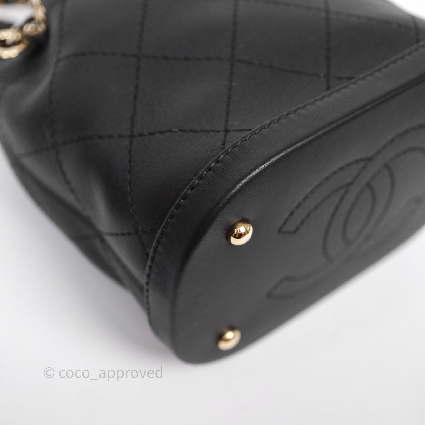 Chanel Quilted Drawstring Bucket Bag Black Calfskin Gold Hardware