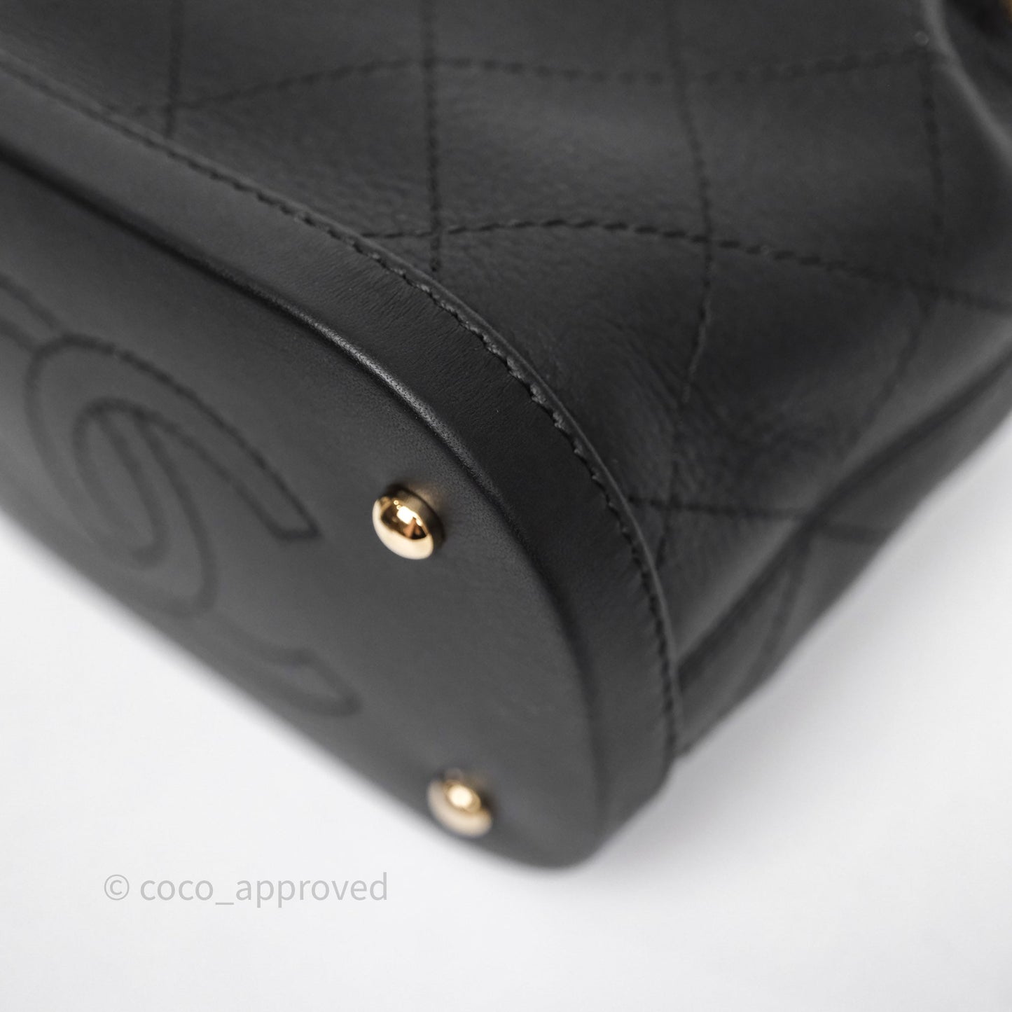 Chanel Quilted Drawstring Bucket Bag Black Calfskin Gold Hardware