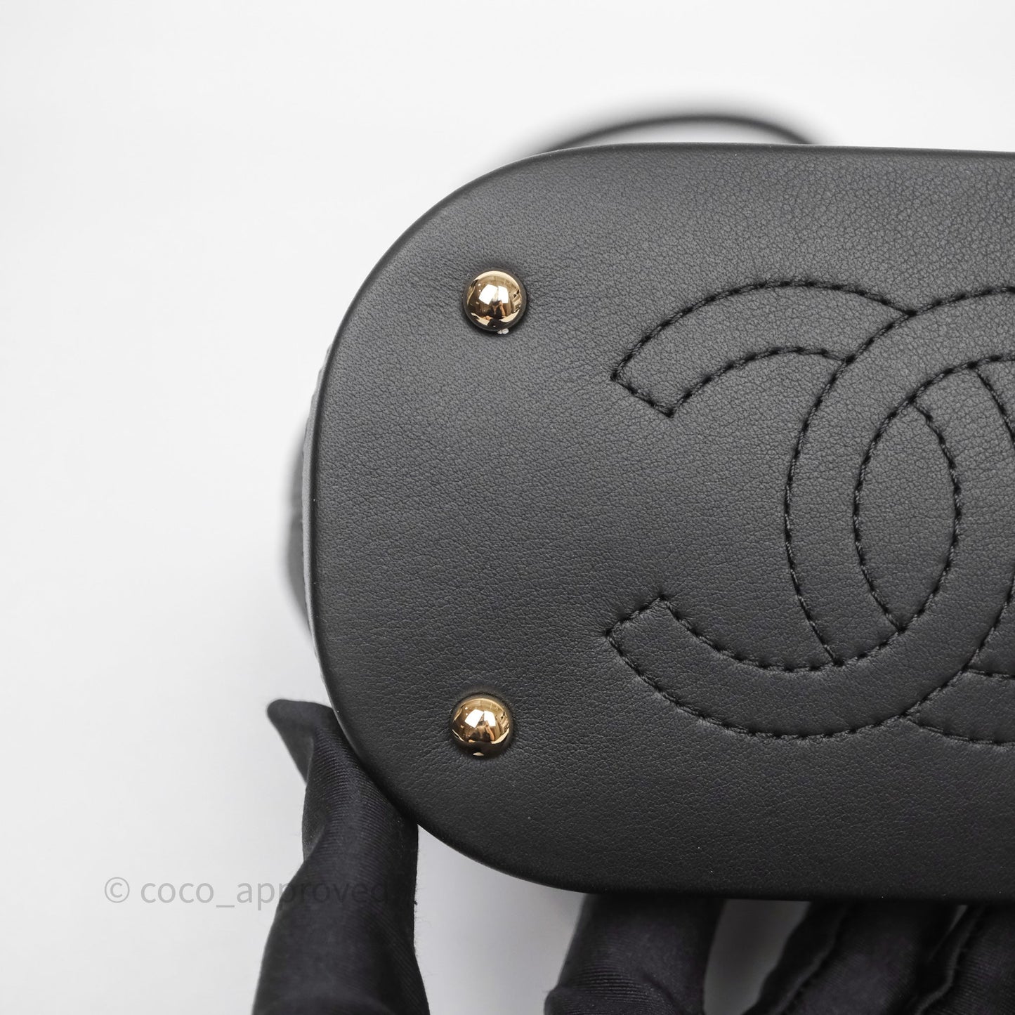 Chanel Quilted Drawstring Bucket Bag Black Calfskin Gold Hardware