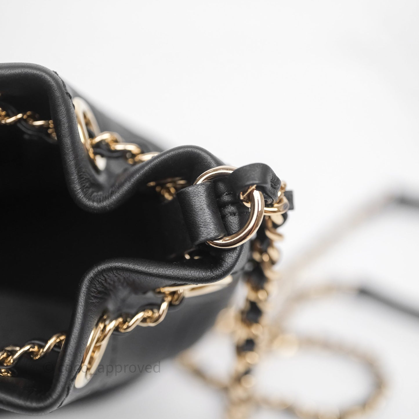 Chanel Quilted Drawstring Bucket Bag Black Calfskin Gold Hardware