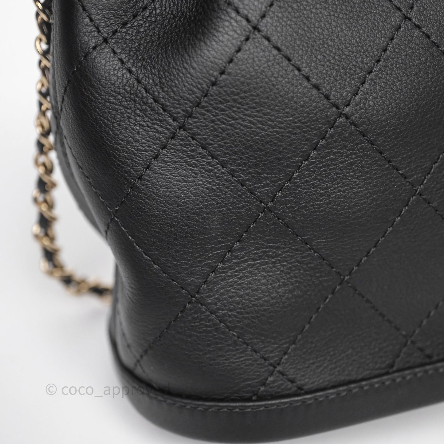 Chanel Quilted Drawstring Bucket Bag Black Calfskin Gold Hardware