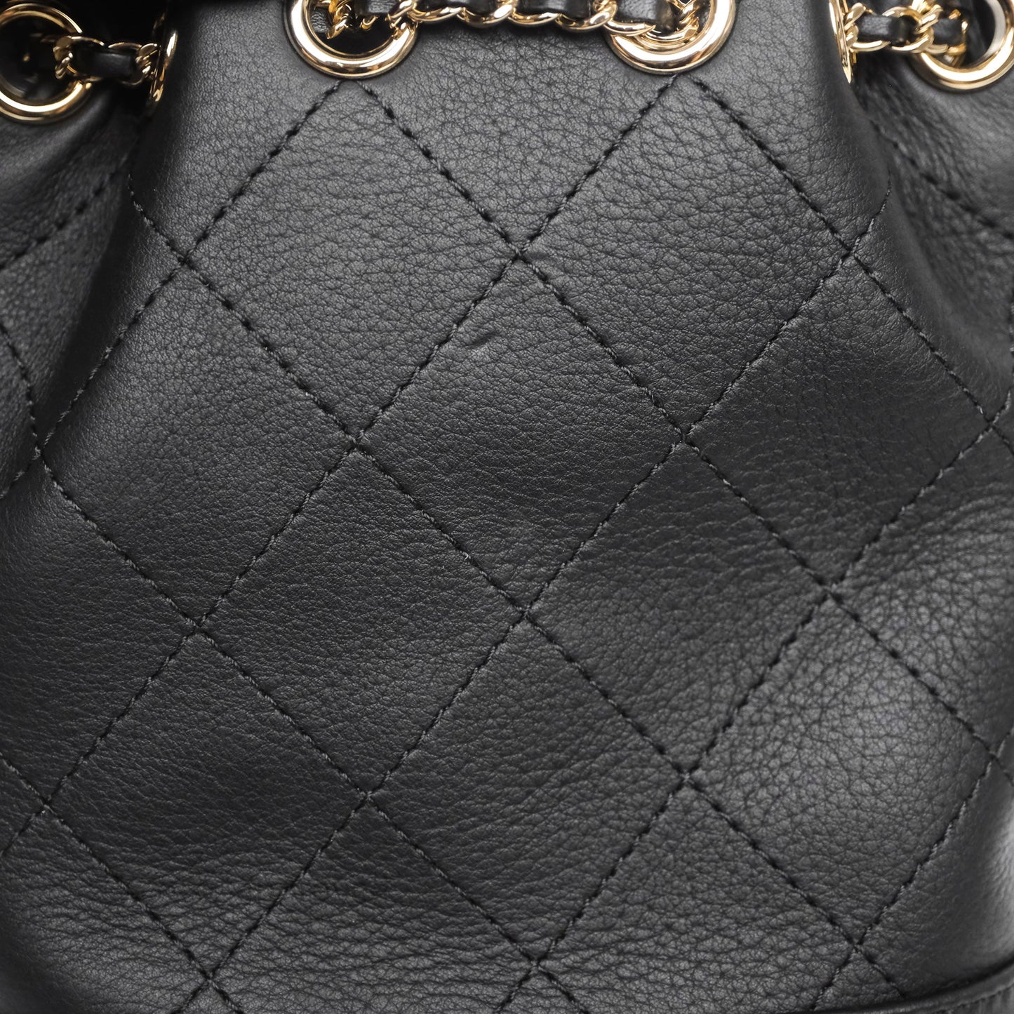 Chanel Quilted Drawstring Bucket Bag Black Calfskin Gold Hardware