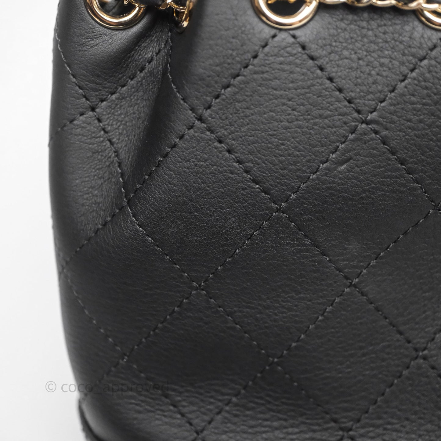 Chanel Quilted Drawstring Bucket Bag Black Calfskin Gold Hardware