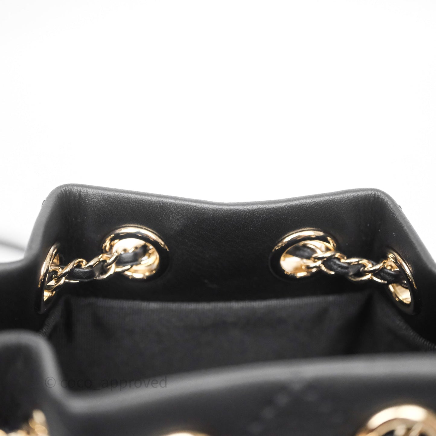Chanel Quilted Drawstring Bucket Bag Black Calfskin Gold Hardware