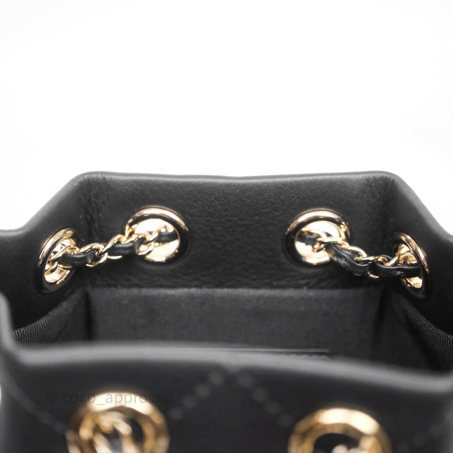 Chanel Quilted Drawstring Bucket Bag Black Calfskin Gold Hardware
