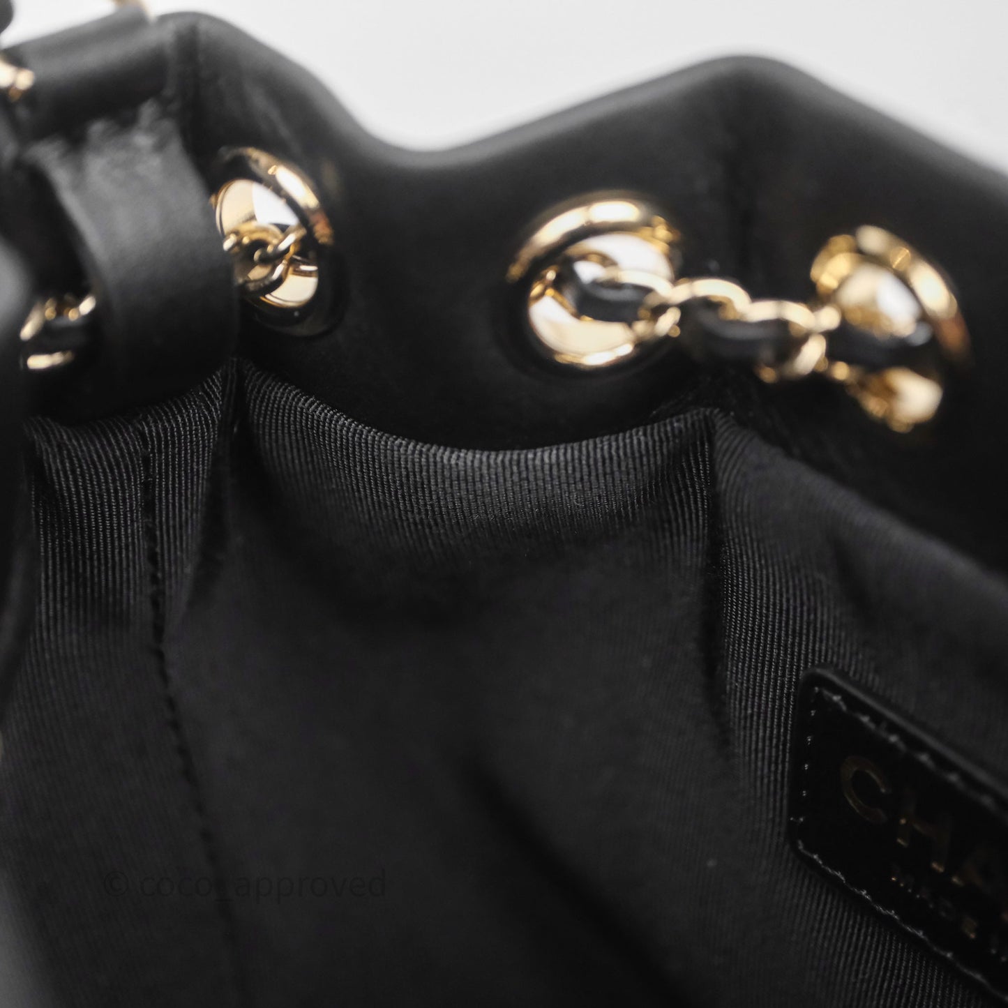 Chanel Quilted Drawstring Bucket Bag Black Calfskin Gold Hardware