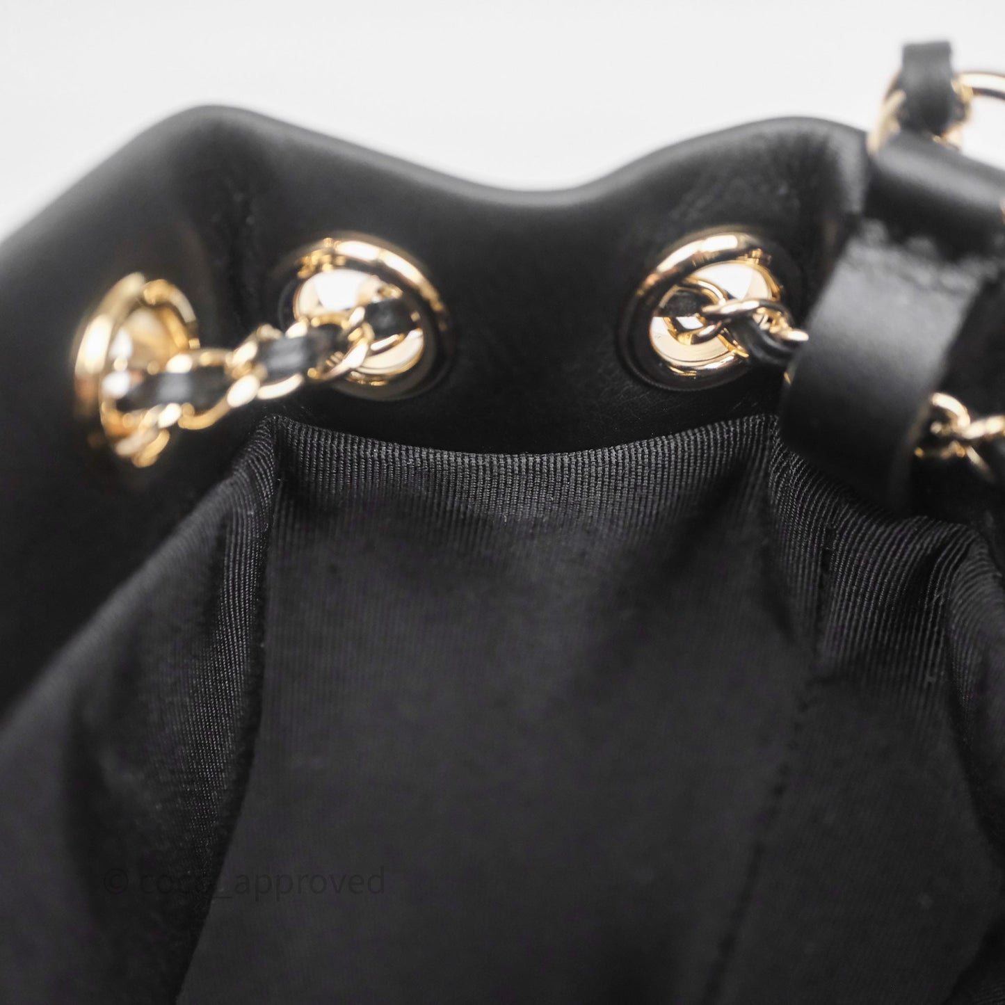 Chanel Quilted Drawstring Bucket Bag Black Calfskin Gold Hardware