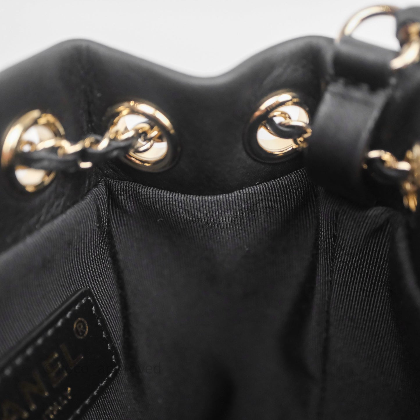 Chanel Quilted Drawstring Bucket Bag Black Calfskin Gold Hardware