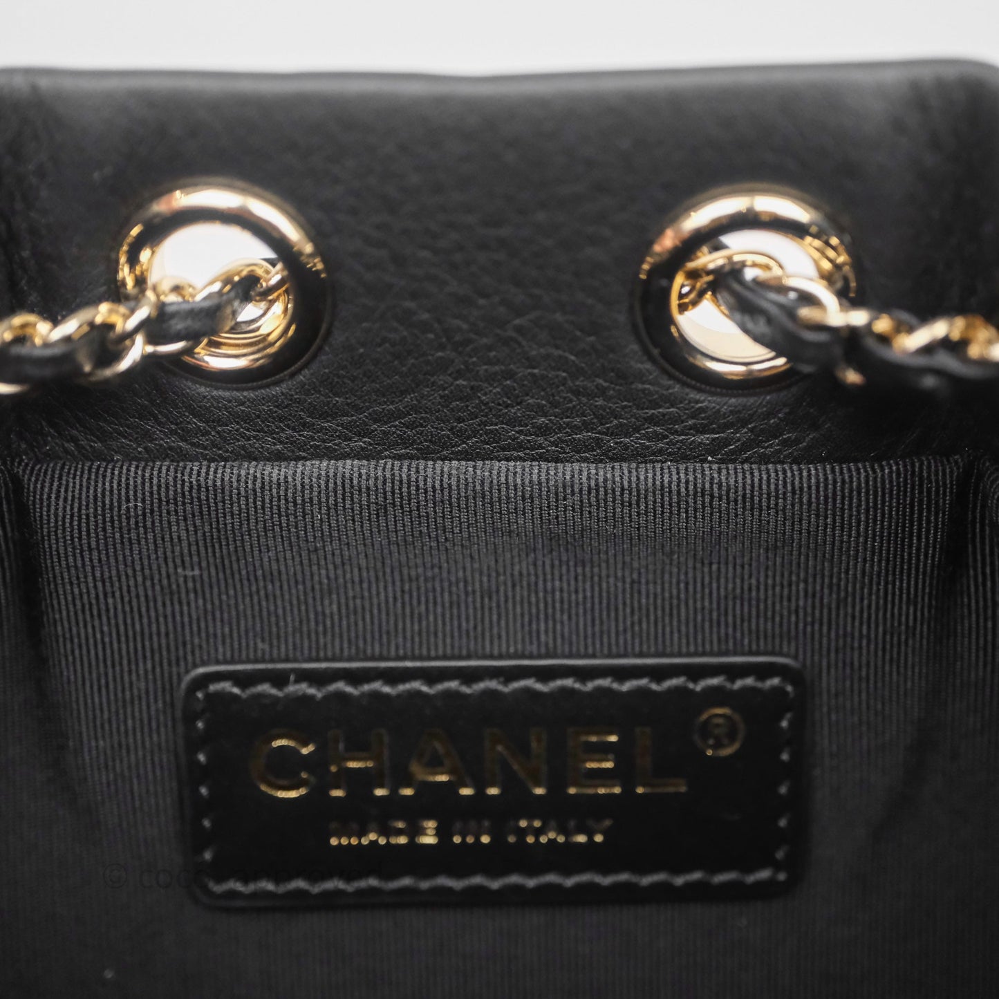 Chanel Quilted Drawstring Bucket Bag Black Calfskin Gold Hardware
