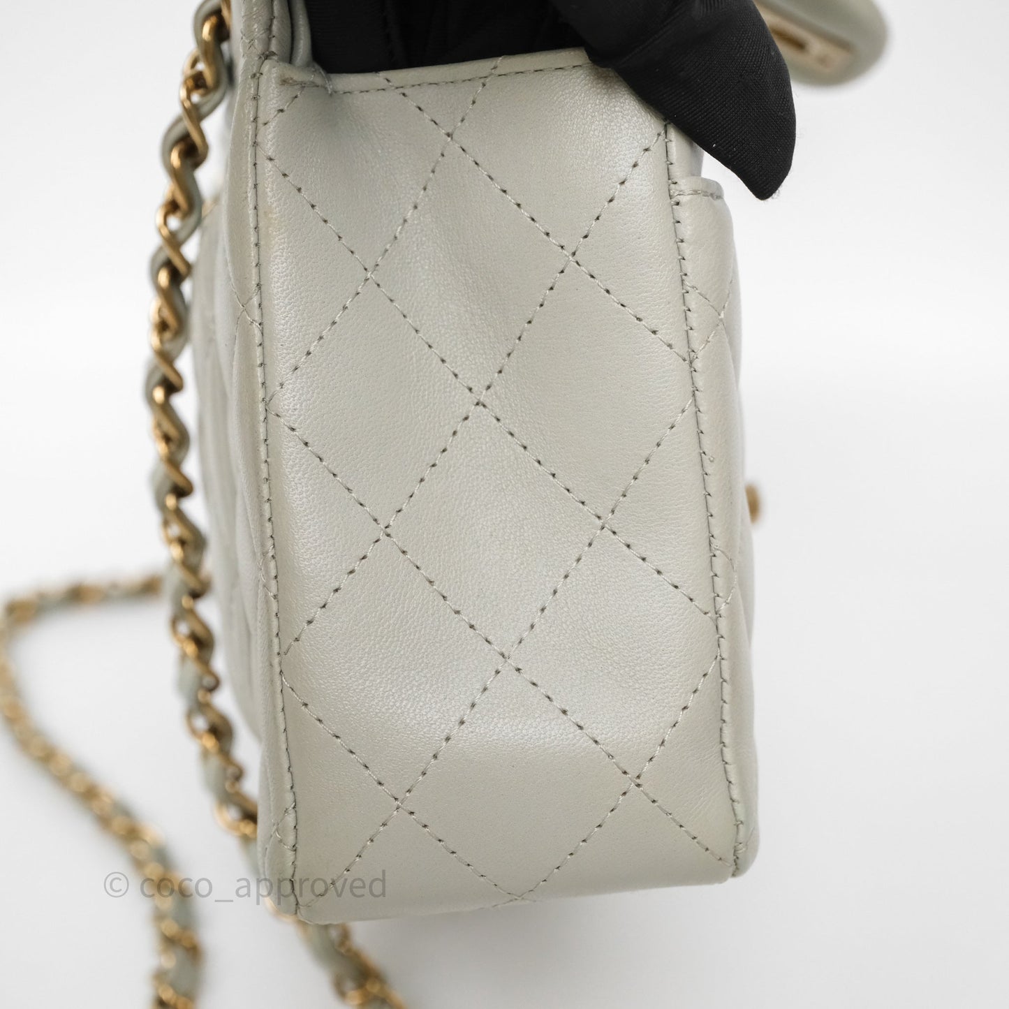 Chanel Small Classic Flap Quilted Grey Lambskin Gold Hardware