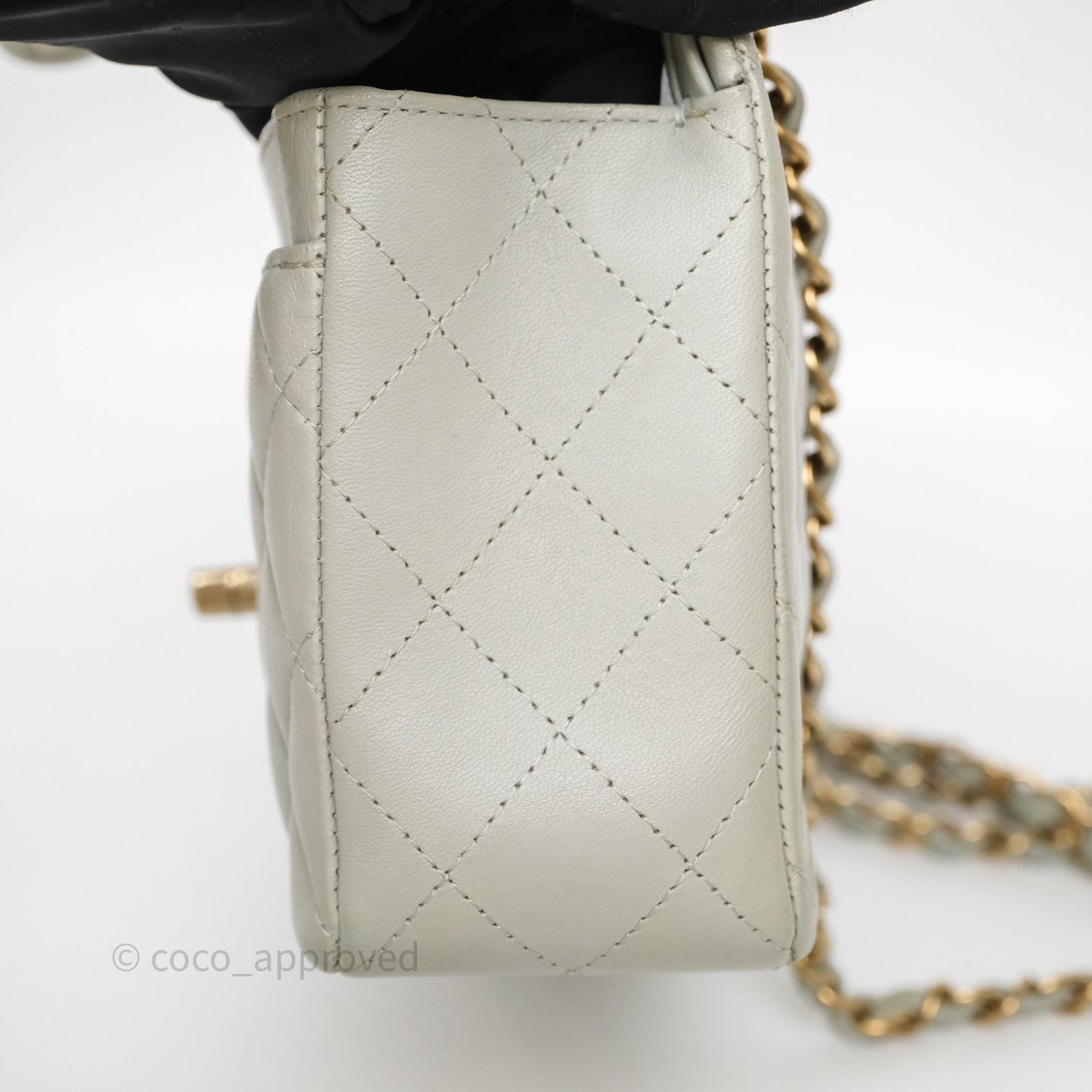 Chanel Small Classic Flap Quilted Grey Lambskin Gold Hardware