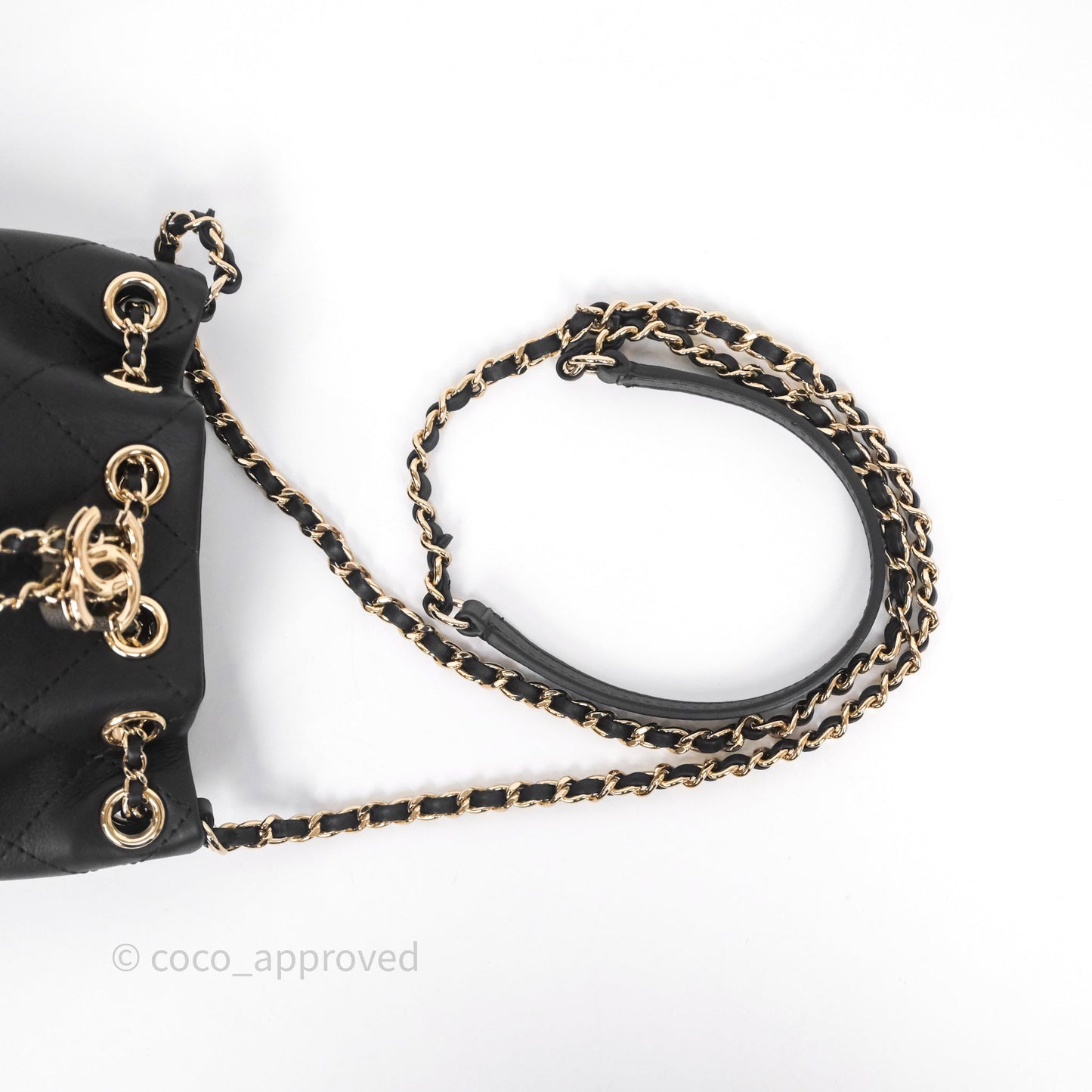 Chanel Quilted Drawstring Bucket Bag Black Calfskin Gold Hardware