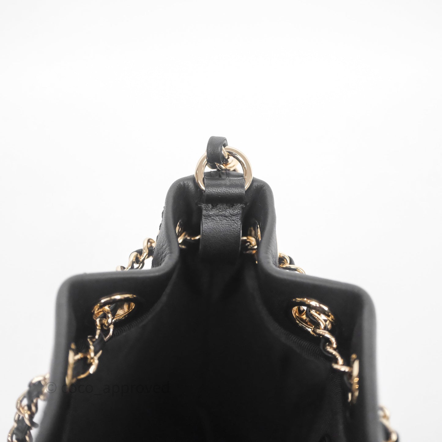 Chanel Quilted Drawstring Bucket Bag Black Calfskin Gold Hardware