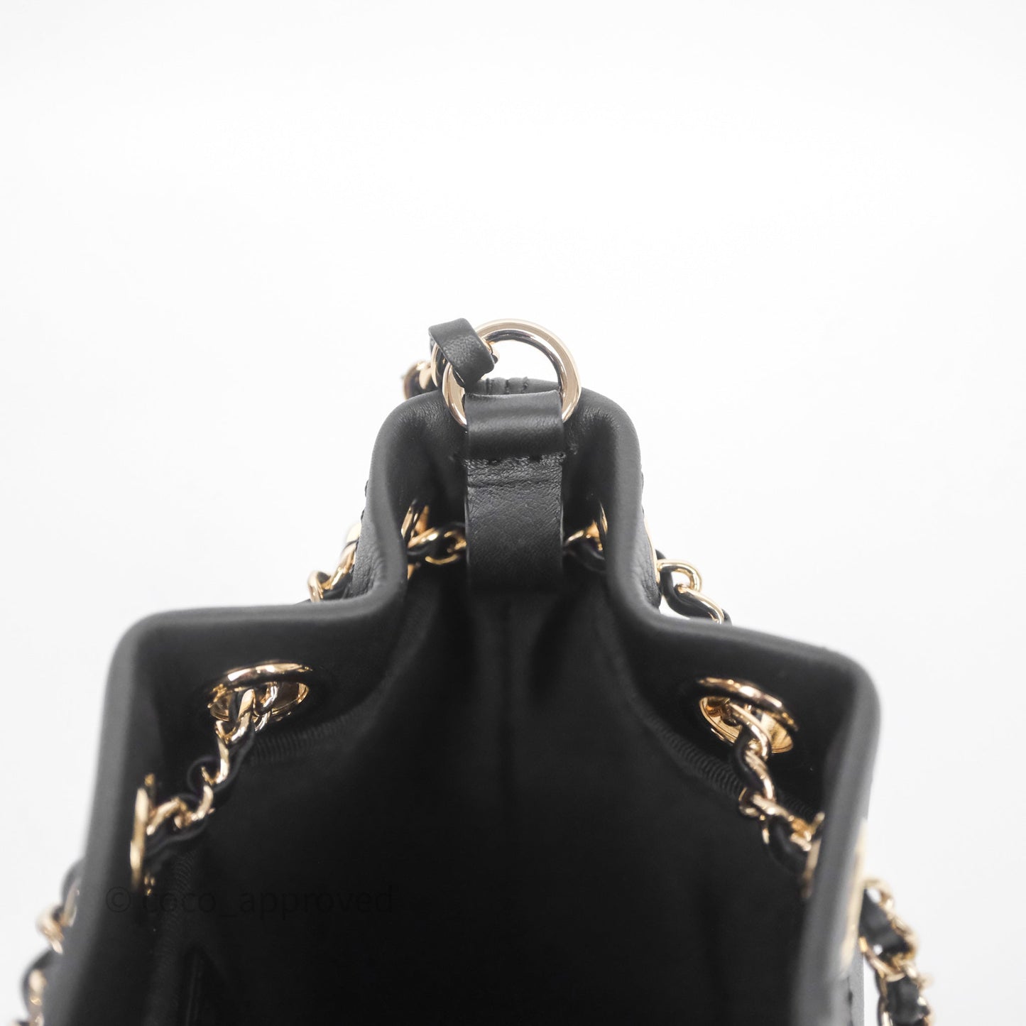 Chanel Quilted Drawstring Bucket Bag Black Calfskin Gold Hardware