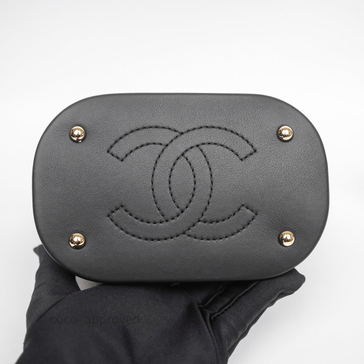 Chanel Quilted Drawstring Bucket Bag Black Calfskin Gold Hardware
