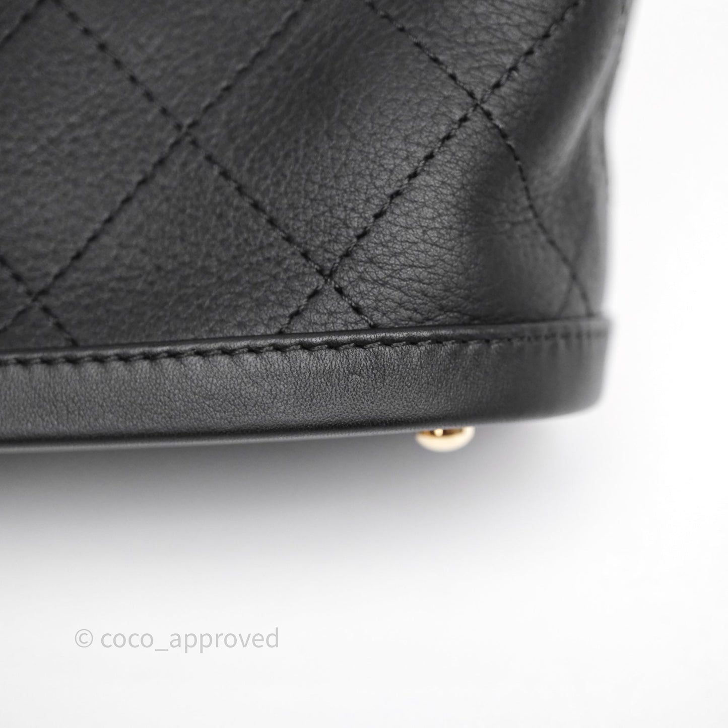 Chanel Quilted Drawstring Bucket Bag Black Calfskin Gold Hardware