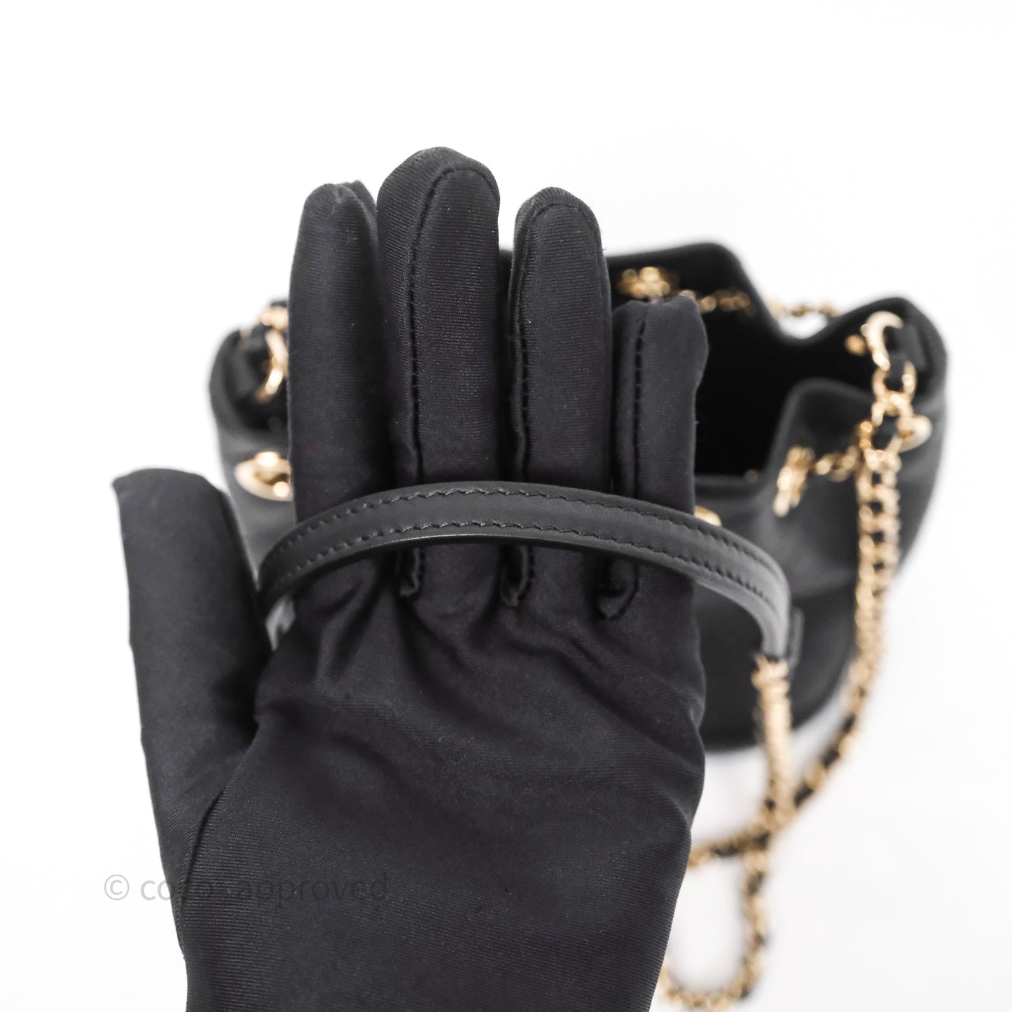 Chanel Quilted Drawstring Bucket Bag Black Calfskin Gold Hardware