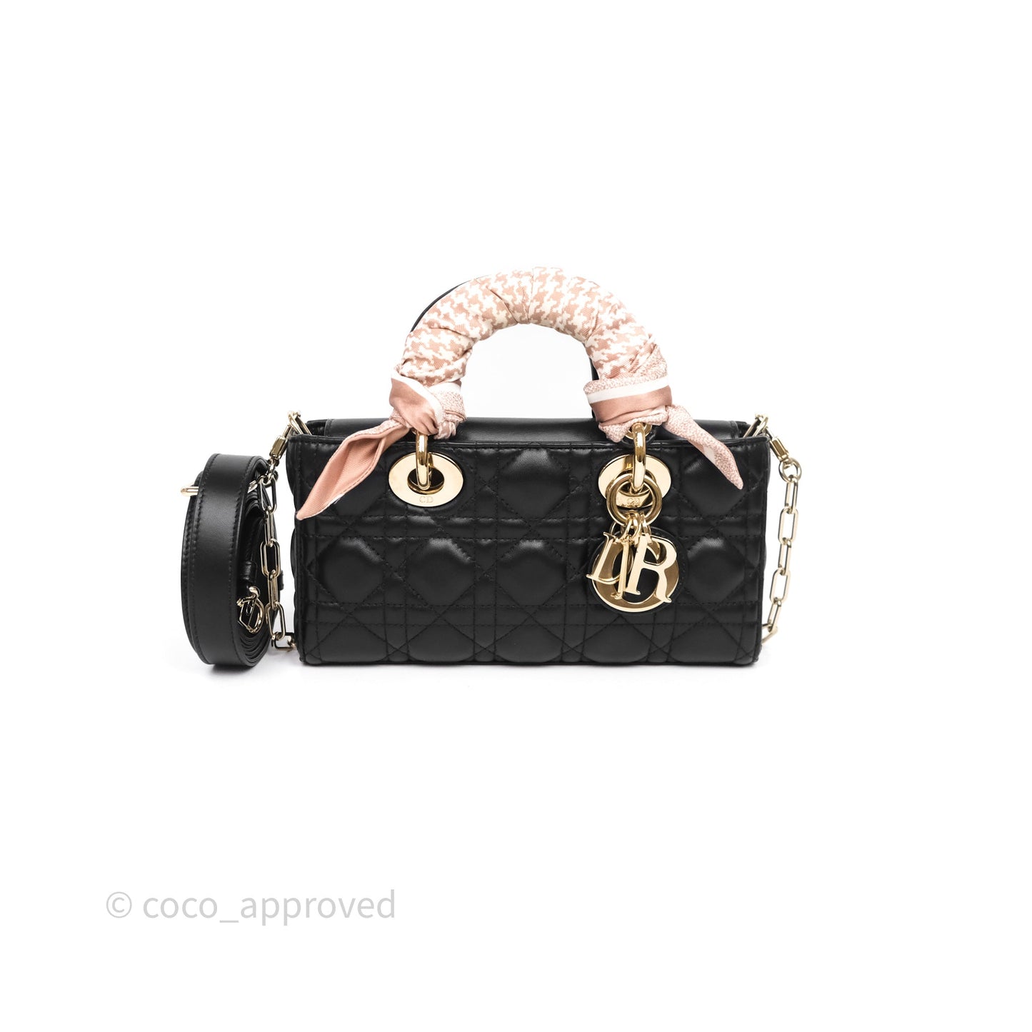 Christian Dior Small Lady D-Joy Bag Black Lambskin Cannage Gold Hardware