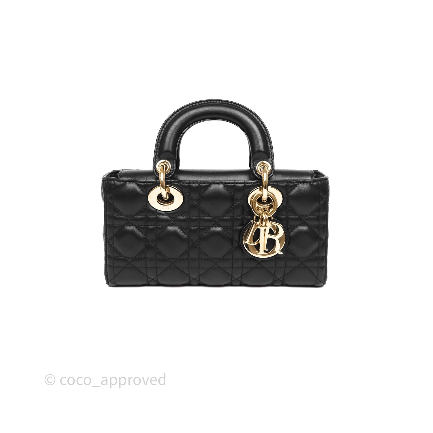 Christian Dior Small Lady D-Joy Bag Black Lambskin Cannage Gold Hardware