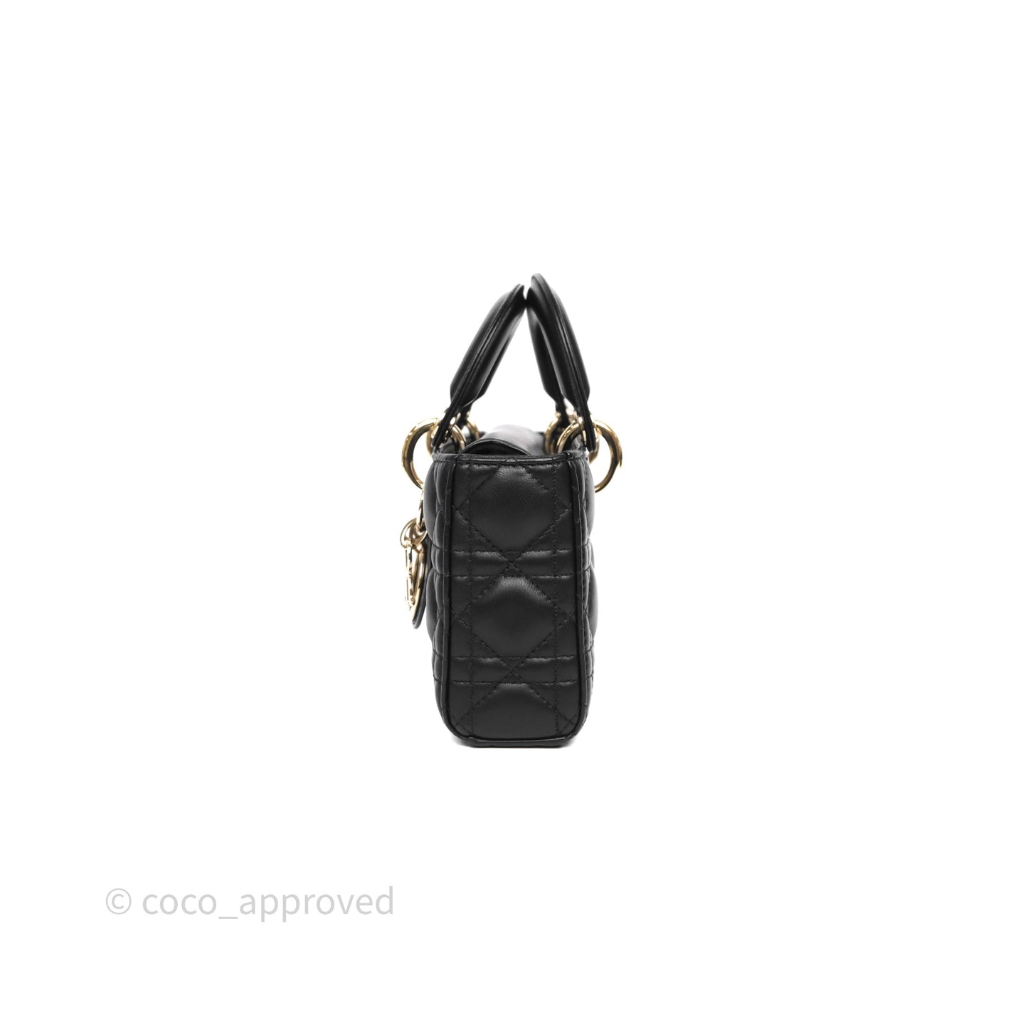 Christian Dior Small Lady D-Joy Bag Black Lambskin Cannage Gold Hardware