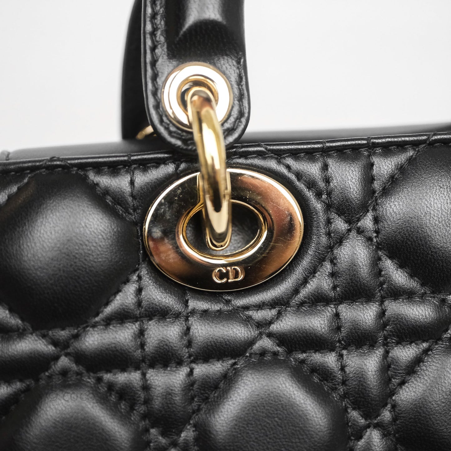 Christian Dior Small Lady D-Joy Bag Black Lambskin Cannage Gold Hardware
