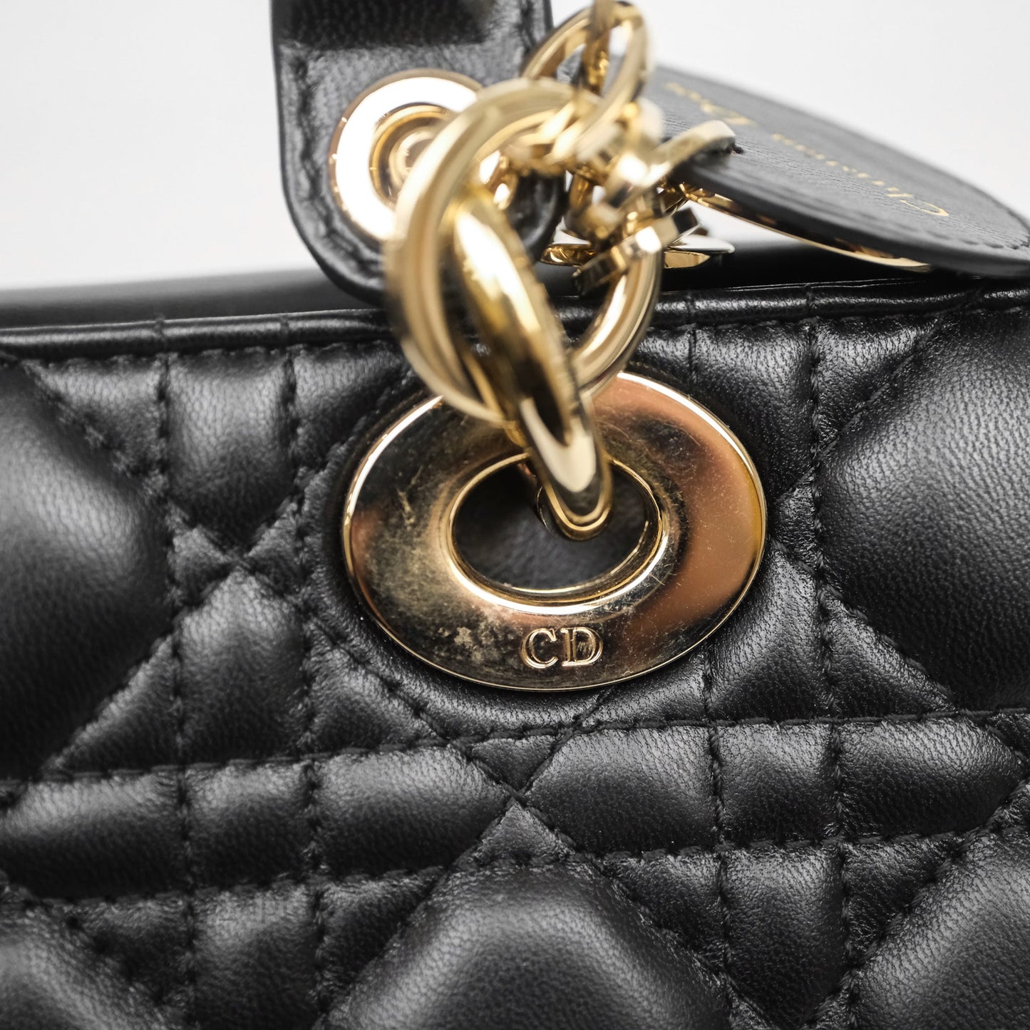 Christian Dior Small Lady D-Joy Bag Black Lambskin Cannage Gold Hardware
