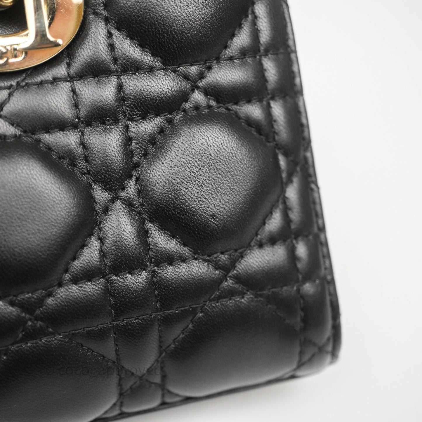 Christian Dior Small Lady D-Joy Bag Black Lambskin Cannage Gold Hardware