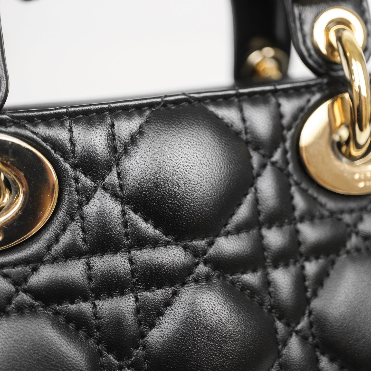 Christian Dior Small Lady D-Joy Bag Black Lambskin Cannage Gold Hardware