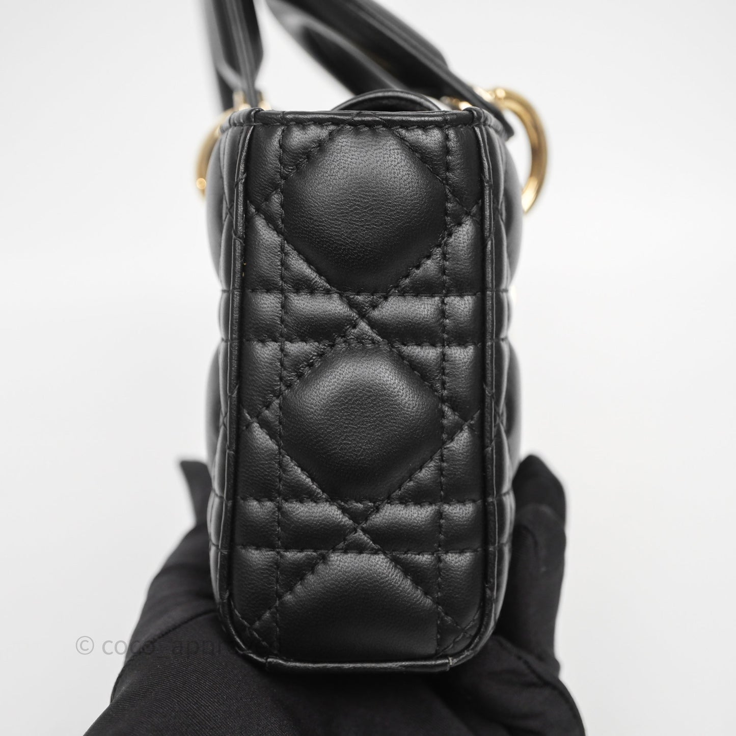 Christian Dior Small Lady D-Joy Bag Black Lambskin Cannage Gold Hardware