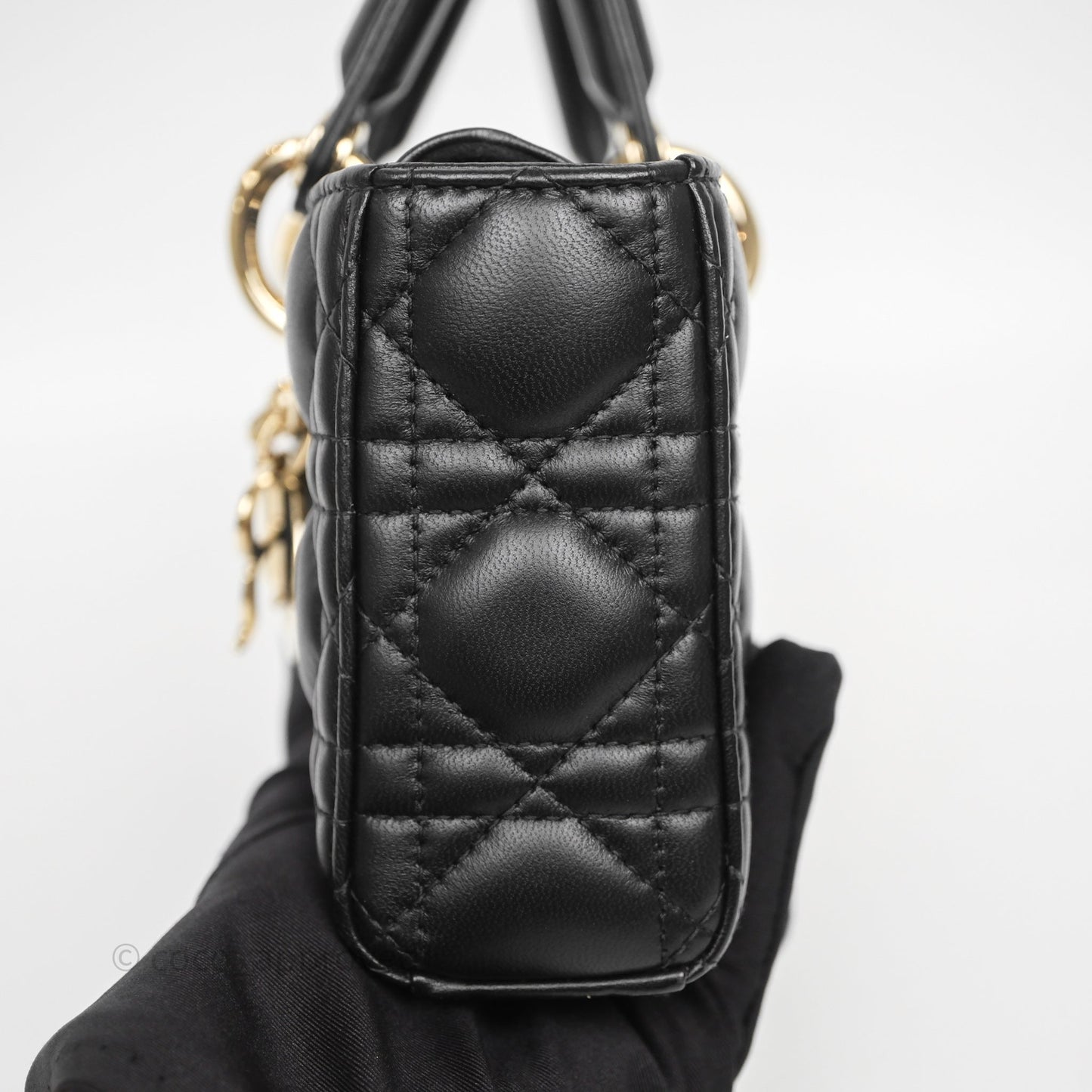 Christian Dior Small Lady D-Joy Bag Black Lambskin Cannage Gold Hardware
