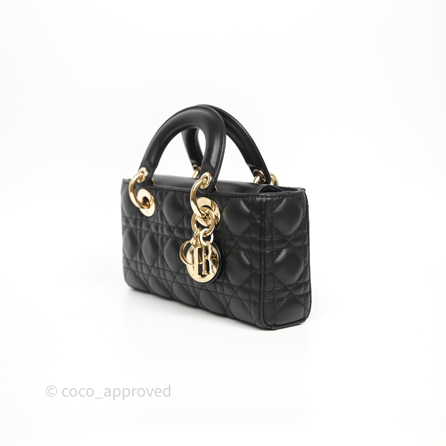 Christian Dior Small Lady D-Joy Bag Black Lambskin Cannage Gold Hardware