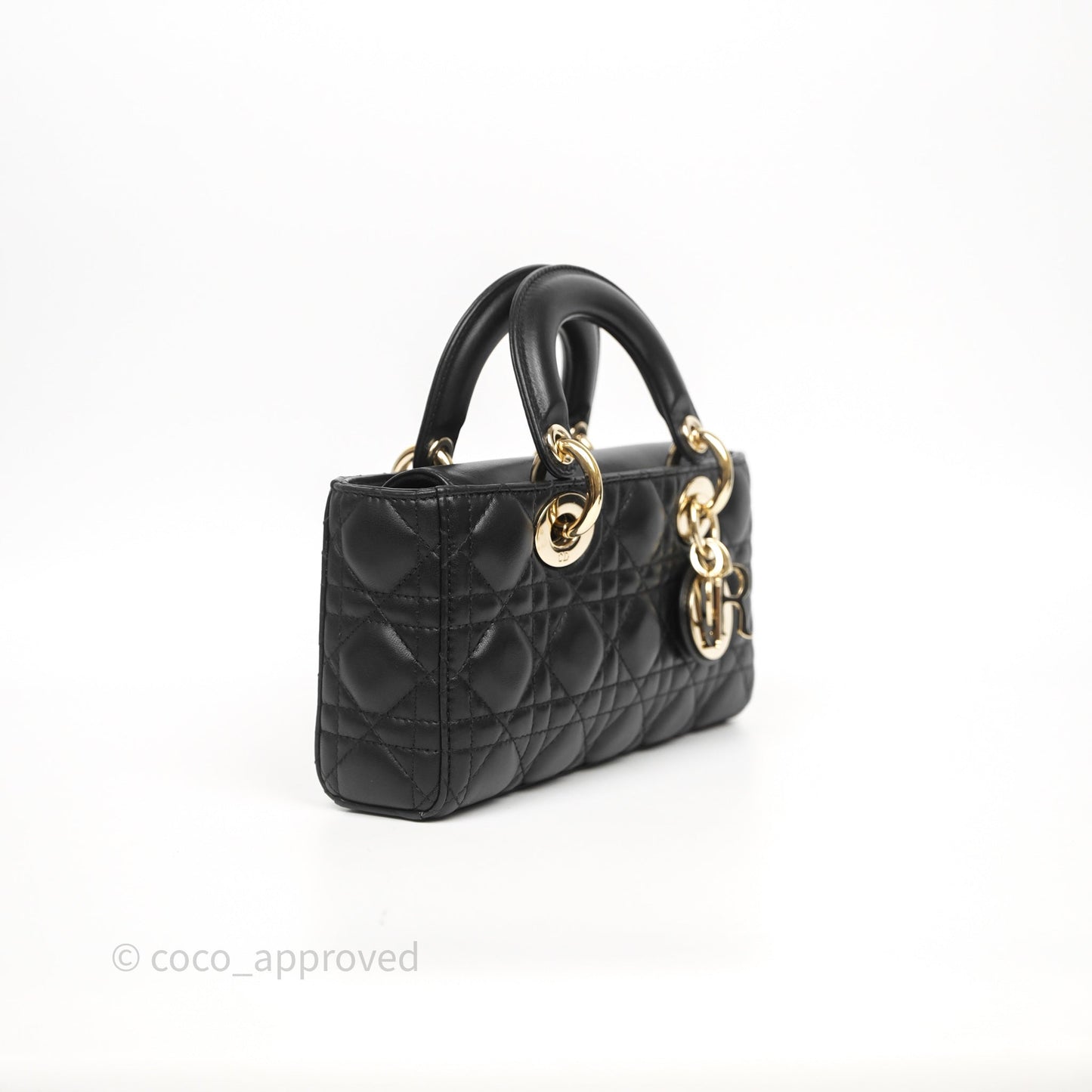 Christian Dior Small Lady D-Joy Bag Black Lambskin Cannage Gold Hardware