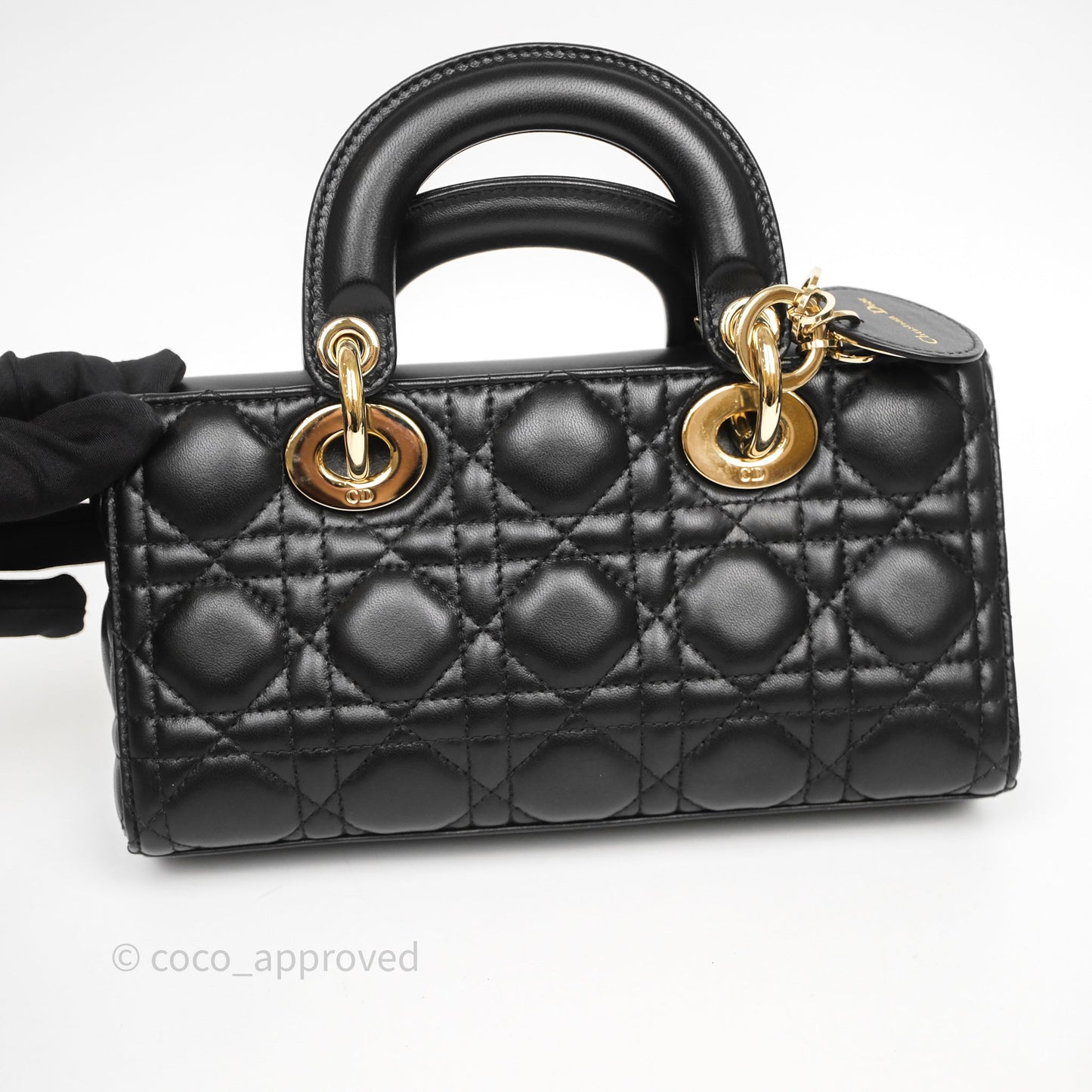 Christian Dior Small Lady D-Joy Bag Black Lambskin Cannage Gold Hardware