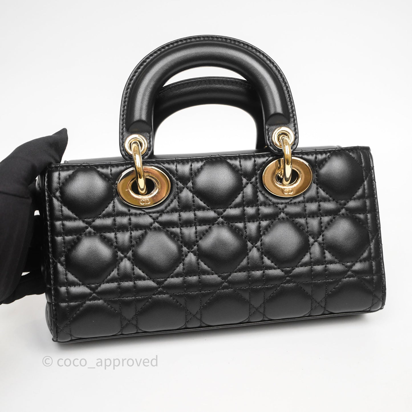Christian Dior Small Lady D-Joy Bag Black Lambskin Cannage Gold Hardware