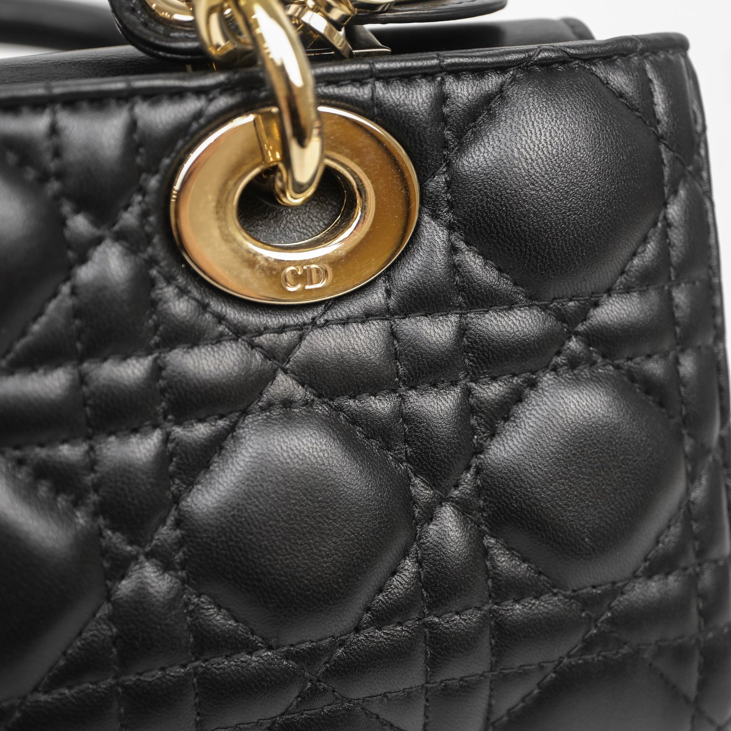 Christian Dior Small Lady D-Joy Bag Black Lambskin Cannage Gold Hardware