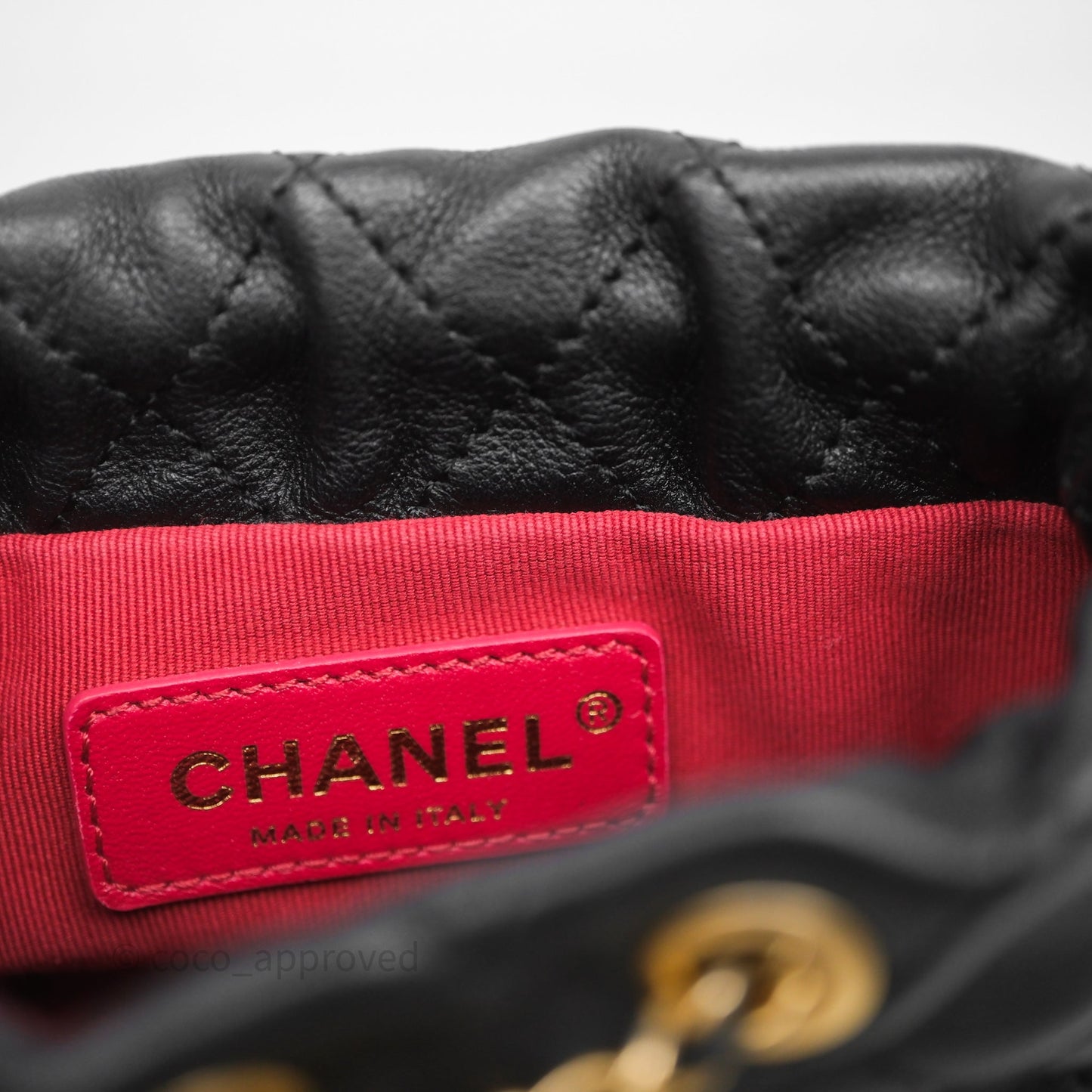 Chanel Quilted Pearl Mini About Pearls Drawstring Bucket Bag Black Calfskin