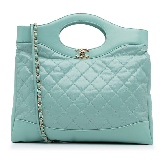 Luxury Chanel 31 Bag Large Light Blue Calfskin Silver