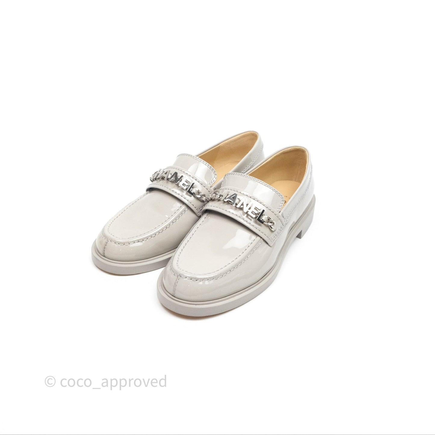Chanel Patent Calfskin Light Grey Loafers 23A Size 37