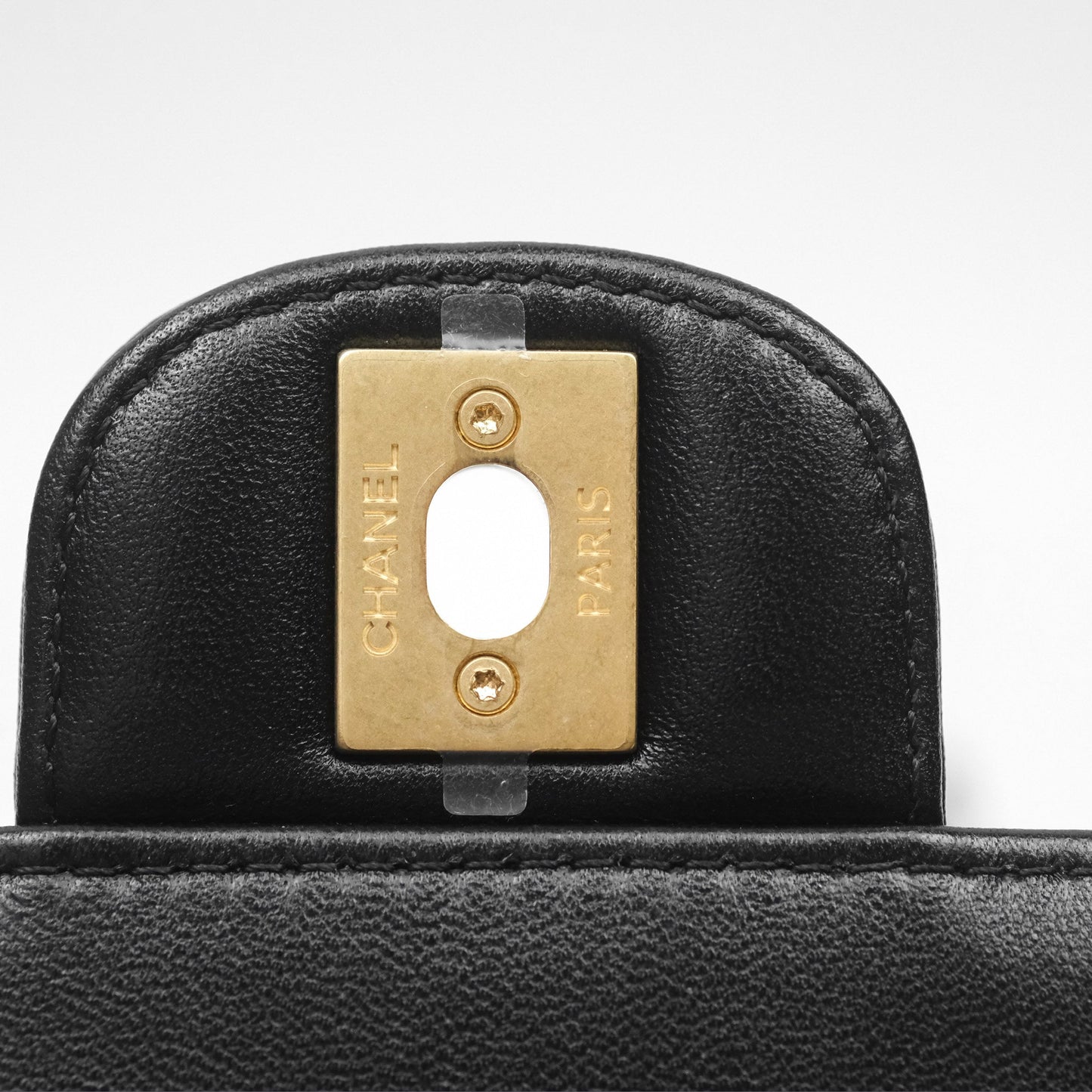 Chanel Logo Top Handle Small Flap Bag Black Lambskin Gold Hardware 24C