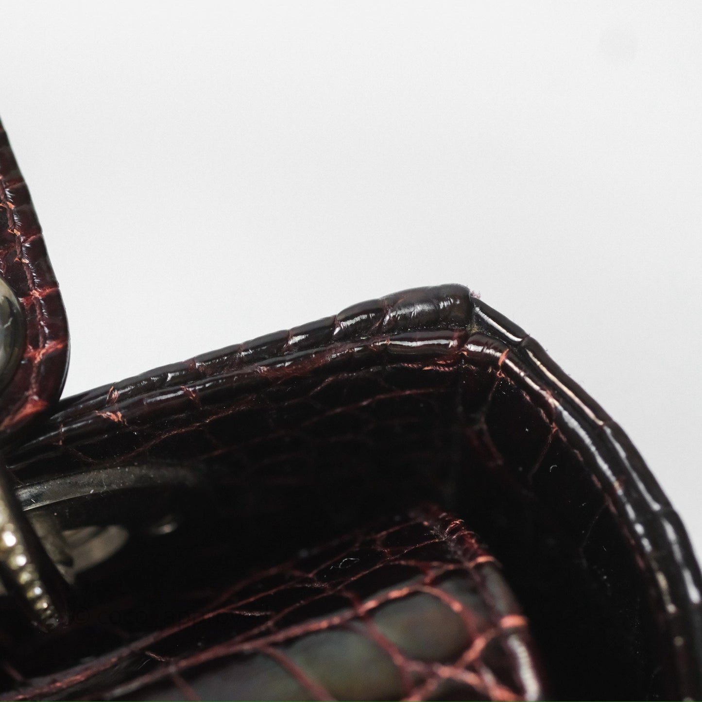 Christian Dior Small Lady Dior Shiny Crocodile Burgundy Diamond Hardware
