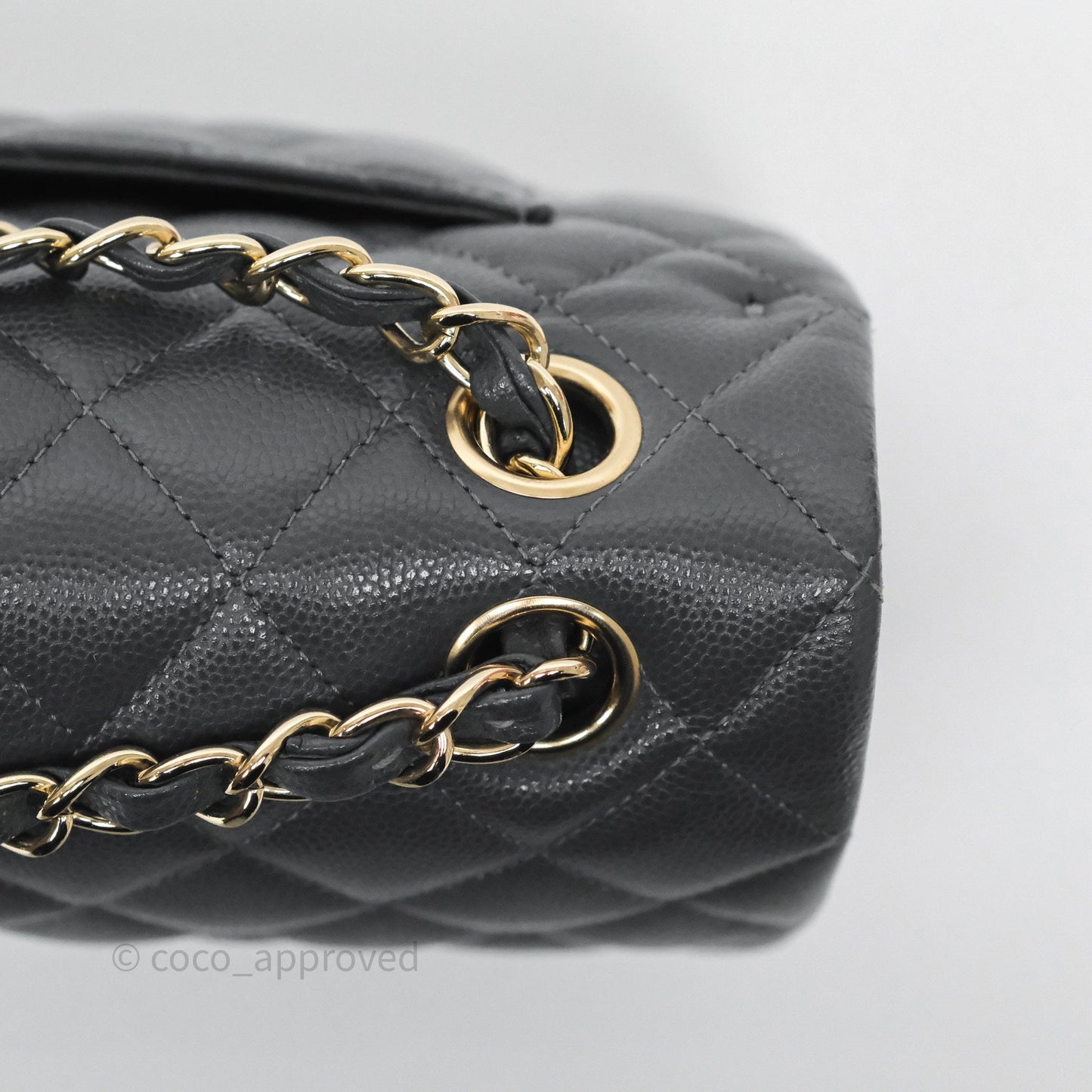 Chanel Small Classic Flap Quilted Dark Grey Caviar Gold Hardware