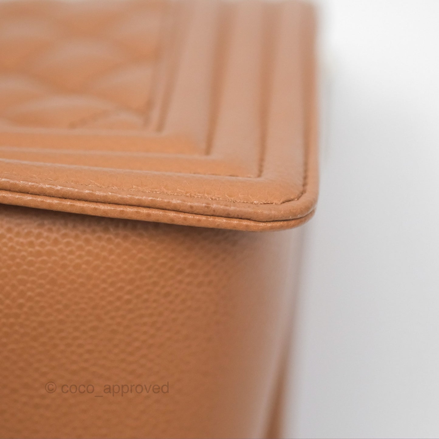 Chanel Quilted Medium Boy Dark Caramel Beige Caviar Gold Hardware