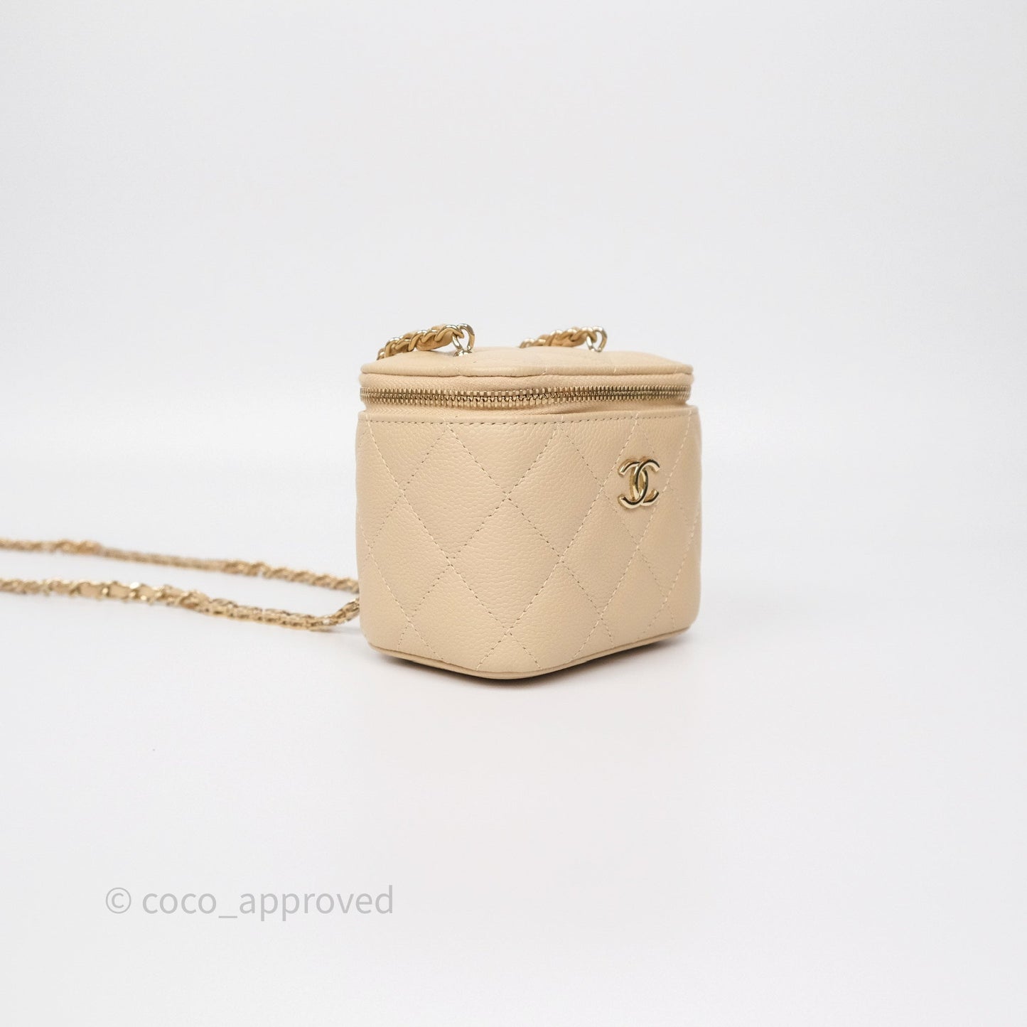 Chanel Mini Vanity With CC Chain Beige Caviar Gold Hardware