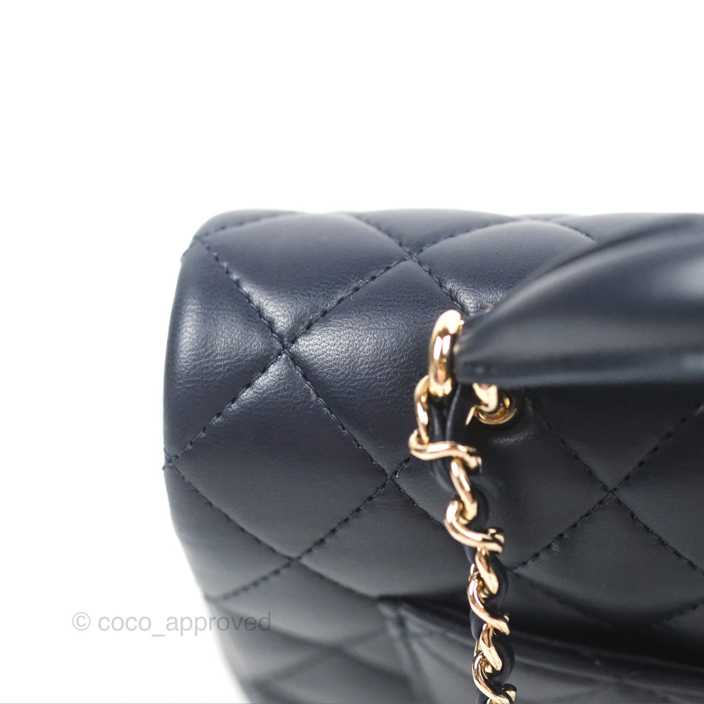 Chanel Top Handle Mini Rectangular Flap Bag Navy Lambskin Gold Hardware